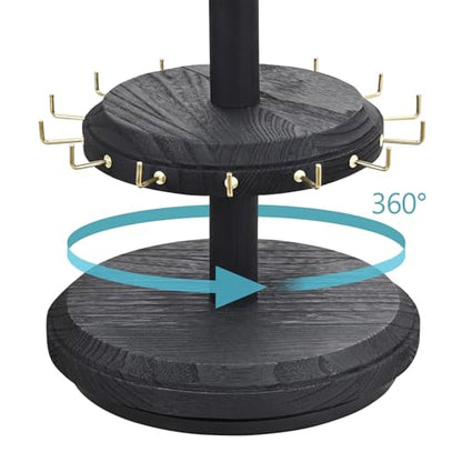 MOOCA 3-Tier Rotating Bracelet Display Stand with 42 Hooks, Jewelry Holder | 3-tier rotating wooden display with 42 hooks keeps bracelets, bangles, watches, and accessories organized and visible. - color: Black, Round Shape