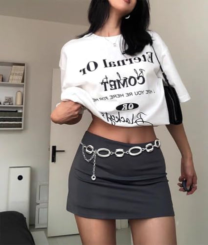 Circle Chain Belt Silver Waist Chain Women Waist Jewelry Body Chain Metal Chunky Chain Belts for Dress - color: 39 inch-Silver