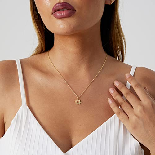 14k Gold/Silver Plated Crescent Moon Necklace Tiny Moon and Star NecklaceDainty Sun Leaf Necklace Gold Pendant Necklace for Women Delicate Minimalist Jewelry - color: Hollow Sun-Gold