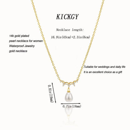 Pearl Necklaces for Women Trendy,Dainty Pearl Pendant Necklace | 14k Gold Plated Elegant Pearl Necklace,Simple Pearl Pendant,Dainty Gold Jewelry,Waterproof Summer Bridal Wedding Accessories - color: GOLD-9