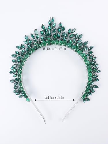 Bridal Rhinestone Headband Wedding Hair Accessories for Women, Pearl Crystal Headband Wedding Costume Headpieces for Brides Princess Quinceanera Christmas Party Prom Birthday(Green) - color: Green