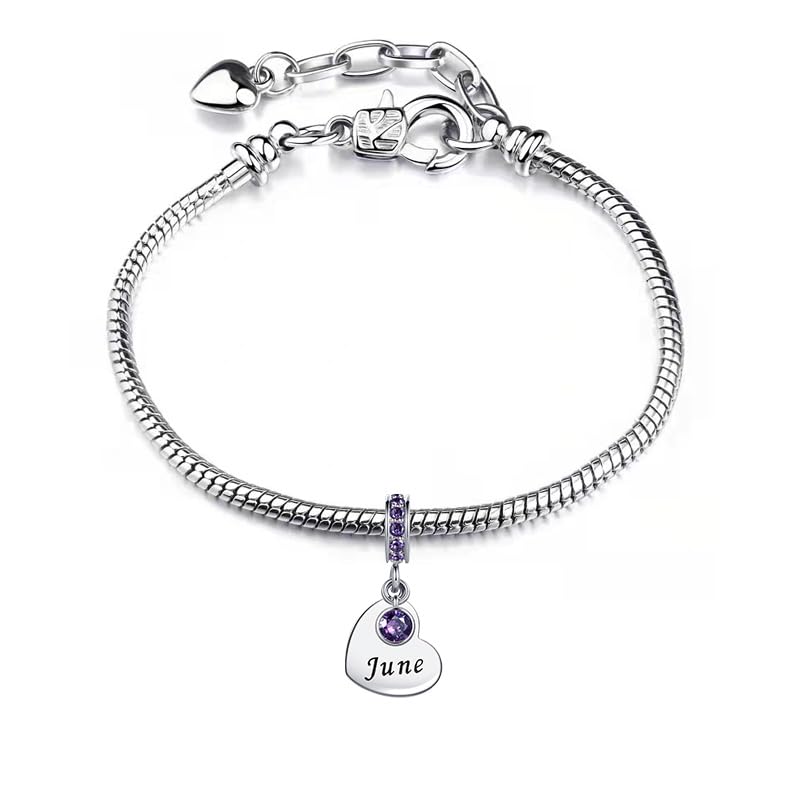 NARTGO January-December Birthstone Birthday Charm Heart Dangle Beads Jewelry Gift for Women Compatible with Pandora Bracelets & Necklaces - style: June Birthstone