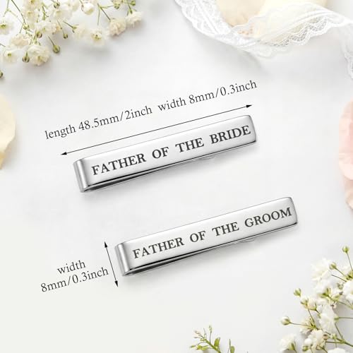 Father Of The Groom and Bride Groomsmen Gifts from Bride Wedding Tie Clip | White Gold Plated Tie Clips Stainless Steel Tie Bars