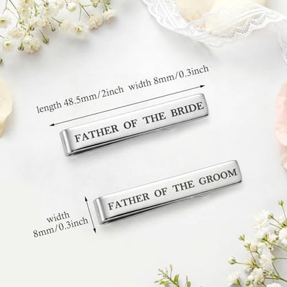 Father Of The Groom and Bride Groomsmen Gifts from Bride Wedding Tie Clip | White Gold Plated Tie Clips Stainless Steel Tie Bars