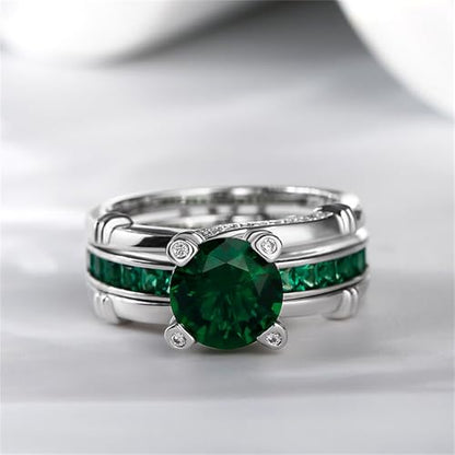 Jeulia Diamond Band Rings for Women cz Sterling Silver Interchangeable Ring Sets Wedding Engagement Anniversary Promise Ring Bridal Sets - color: Emerald Green