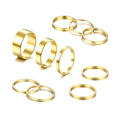 Silver Rings for Women Non Tarnish Stainless Steel Rings Set Dainty Gold Band Ring Stack Simple Stackable Thumb Pinky Ring for Multiple Size - color: GOLD-10PCS