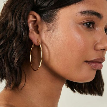 4/5/6 Pairs Gold Hoop Earrings for Women, Hypoallergenic Silver Gold Plated Stainless Steel Huggie Hoop Earrings Set Trendy Jewelry Gifts Lightweight 30/40/50/60/70MM - color: 6 Pairs gold silver Plated Hoop Earrings-40/50/60