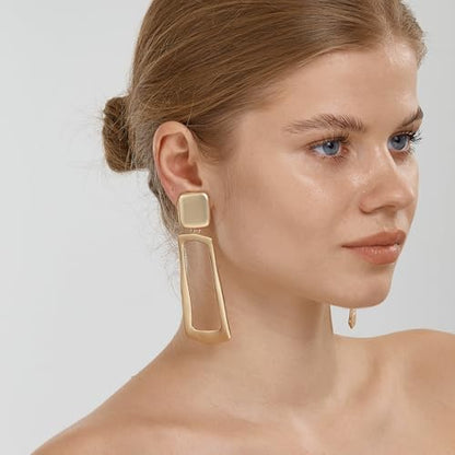 FANZE 2-3 Pairs Clip on Earrings Drop Earrings Set,Big Matte Gold Earrings Statement Earrings Jewelry Gift for Women - color: Set-11