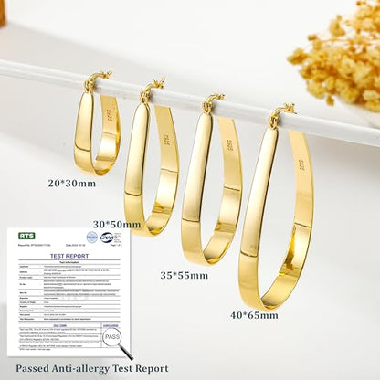 Sterling Silver Hoop Earrings for Women Large Oval Hoop Earrings Lightweight Big Gold Hoops Earrings Hypoallergenic 14K Gold Plated Hoops Earrings Non Tarnish Jewelry Gifts 20/30/40mm - color: Gold-35*55