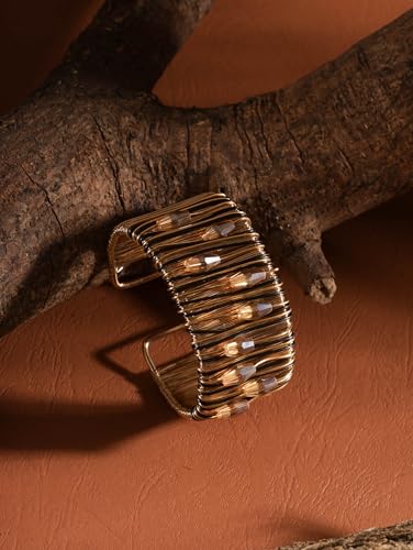 Sparkling Crystal Rhinestone Bangle, Wide Wire Wrapped Statement Cuff, Boho Jewelry For Women - style: Bracelet BRAC.004