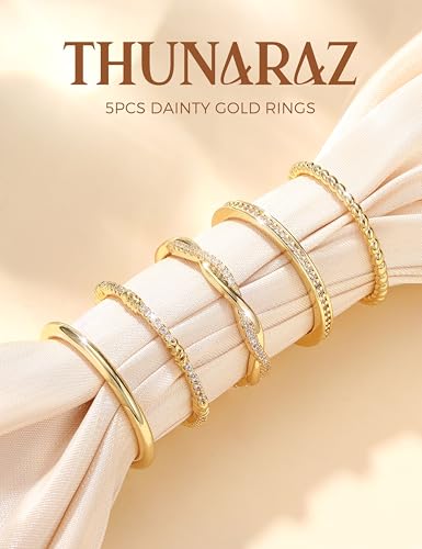 THUNARAZ 14K Gold Plated Rings for Women Non Tarnish Stack Ring Size 5-10 | Stackable, Thin, Cubic Zirconia, Thumb, Trendy, Dainty, Ring Set, Statement, Promise, Engagement, Bands,Jewelry