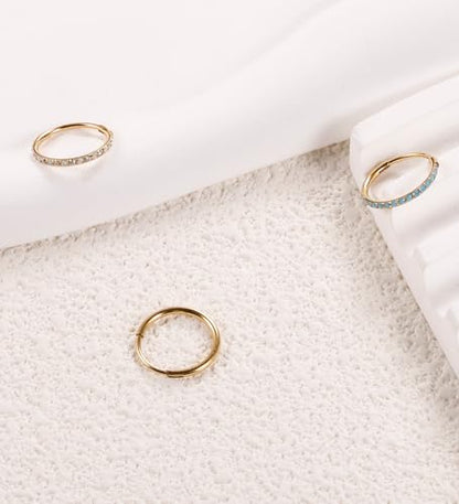 3pcs Nose Rings Hoops - 316L Surgical Steel Nose Hoops 16G/18G/20G CZ Opal Turquoise Clicker Septum Nose Ring Lip Helix Cartilage Hoop Earring Daith Rook Conch Body Piercing Jewelry for Women Men 6mm 8mm 10mm - color: Gold, size: 18 gauge(1.0mm)-8mm