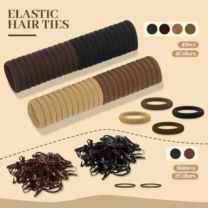 860Pcs Hair Accessories Set for Woman | Bow Hair Clips Hair Scrunchies Bobby Pins Claw Seamless Cotton Ponytail Holders Rubber Elastic Bands with Organizer Box