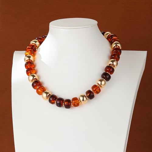 Resin Chunky Colorful Beaded Necklace | Adjustable Boho Statement Necklace,Summer Beach Party Jewelry - color: Brown