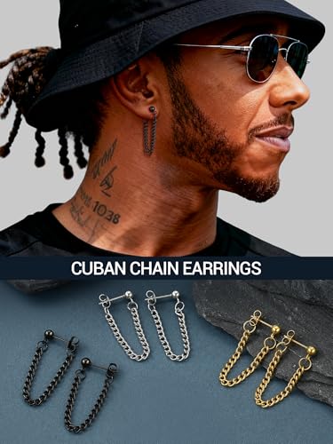 PROSTEEL Stainless Steel Huggie Hoop Earrings for Mens Gold/Black/Silver | Skull/Infinity Pattern, Spike/Cuban Links 4 Design Options Hypoallergenic Lightweight Earring Hip Hop Punk Gothic Jewelry - style: 07-Cuban Chain-Silver