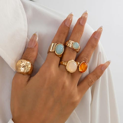 Chunky Gold Rings Set for Women Stacking Finger Knuckle Rings Silver Statement Ring Set Punk Jewelry - style: 187-5pcs