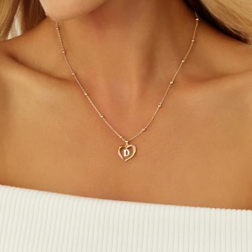 Cicy Bell Womens Heart Initial Necklace 18k Gold Plated | Personalized Letter Pendant, 17.7'' with 2'' Extender - color: Style 2-D-Gold