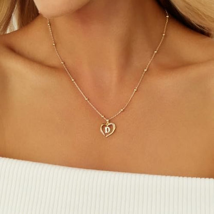Cicy Bell Womens Heart Initial Necklace 18k Gold Plated | Personalized Letter Pendant, 17.7'' with 2'' Extender - color: Style 2-D-Gold