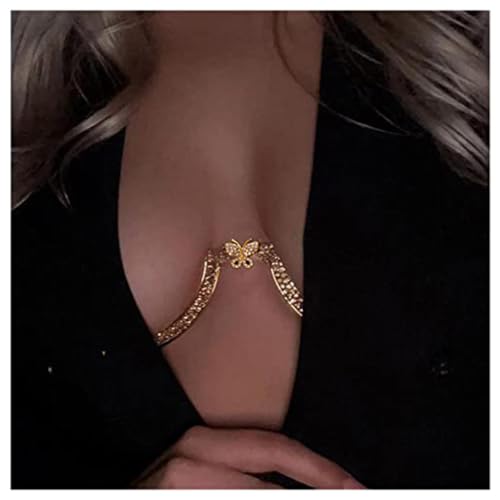 Rhinestone Chest Bracket Bra Chain Sexy Bikini Crystal Body Chains Butterfly Chest Chain Body Jewelry Accessories for Women - color: color1