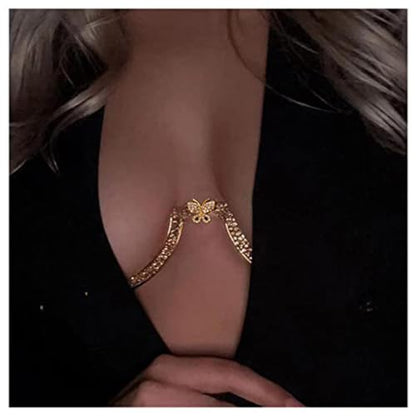 Rhinestone Chest Bracket Bra Chain Sexy Bikini Crystal Body Chains Butterfly Chest Chain Body Jewelry Accessories for Women - color: color1