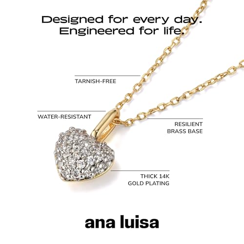 Ana Luisa Lev Puffy Heart Necklace for Women - Paperclip Chain w/ 14K Gold Plated & Silver Rhodium Plated Small Puffed Heart Pendant - Hypoallergenic, Water-Resistant, Tarnish-Free Jewelry - style: Cubic Zirconia