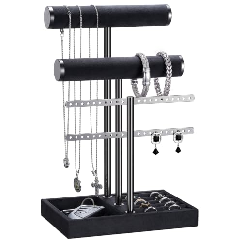 Jewelry Organizer Stand for Necklaces, Bracelets, Earrings, Rings, PB | 3 Tier Velvet Bracelet Holder Display | Jewelry Organizers and Storage | Jewelry Tree | Jewelry Towers - color: Pure Black, size: Standard
