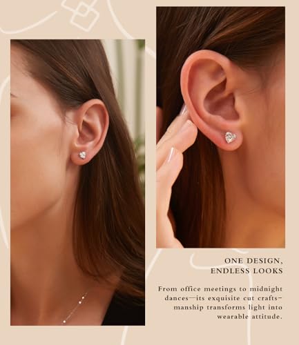 "STUNNING FLAME" Trillion-cut/Cushion-cut/Emerald-cut/Marquise-cut ... 18K White Gold Plated Sterling Silver Cubic Zirconia Simulated Diamond Stud Earrings for Women - color: Heart-Cut, size: small-white gold plated silver