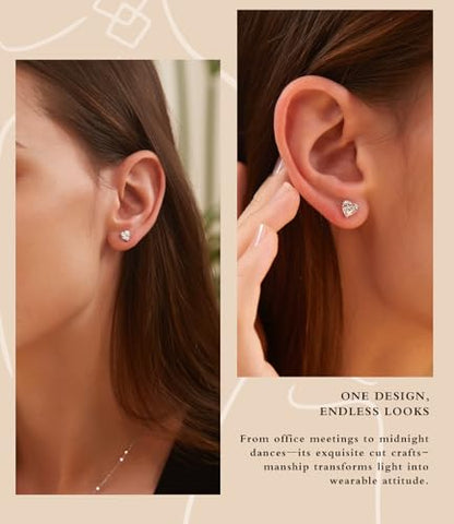 "STUNNING FLAME" Trillion-cut/Cushion-cut/Emerald-cut/Marquise-cut ... 18K White Gold Plated Sterling Silver Cubic Zirconia Simulated Diamond Stud Earrings for Women - color: Heart-Cut, size: small-white gold plated silver