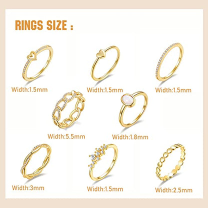 PLOMFOV 14K Gold/Silver Plated Stacking Rings Set for Women Non Tarnish CZ Heart Simple Cute Stackable Rings Dainty Trendy Gold Statement Rings Plain Band Size 4-12 - color: Gold Tone