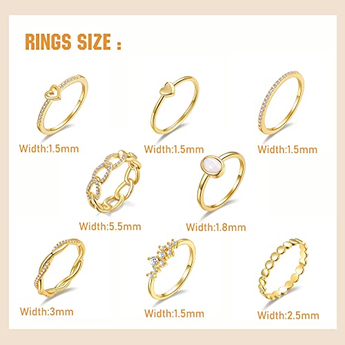 PLOMFOV 14K Gold/Silver Plated Stacking Rings Set for Women Non Tarnish CZ Heart Simple Cute Stackable Rings Dainty Trendy Gold Statement Rings Plain Band Size 4-12 - color: Gold Tone