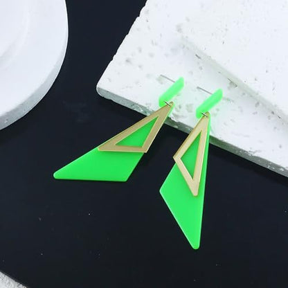 Retro 80s Neon Earrings for Women Acrylic Triangle Neon Dangle Earrings Colorful Geometric Drop Earrings Glow Party Halloween Neon Earrings - color: green