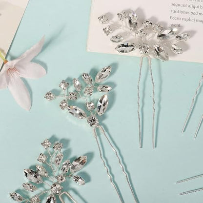 9 Pieces Hair Accessories Bride Hair Pins Rhinestone Bridal Hairpiece for Women Crystal Jewelry for Bridesmaids Flower - color: A Silver