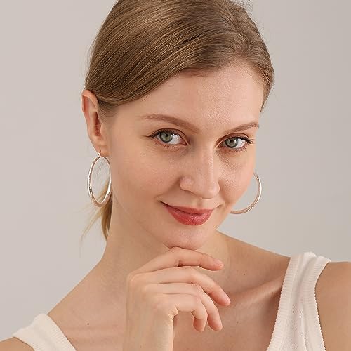 OOOPEL 925 Sterling Silver Hoop for Women Gold Hoop Earrings Hypoallergenic Diamond-Cut Ripples Designed - Non Tarnish Large Hoop Earrings(30/40/50/60/70mm) - color: Silver-50mm