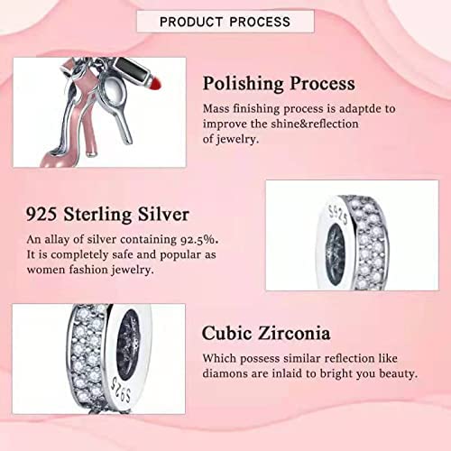 925 Sterling Silver Charms for Bracelets Necklaces Dangle Pendant With 5A Cubic Zirconias Bead Charm for Women DIY Jewelry - style: Pink High Heels Charms