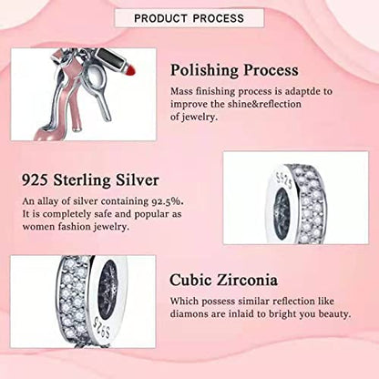 925 Sterling Silver Charms for Bracelets Necklaces Dangle Pendant With 5A Cubic Zirconias Bead Charm for Women DIY Jewelry - style: Pink High Heels Charms