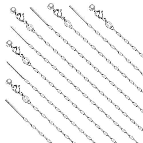 Crisjanggo Stainless Steel Dainty Lip Chain Adjustable Charm Necklace | 10 Pack Steel Necklace Bulk with Rubber Stopper for Jewelry Making 20 Inches - color: Silver Lip