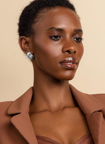 Gold Chunky Earrings for Women Trendy, 14K Gold Plated Dainty Kont Earrings Statement Minimalist Hypoallergenic Stud Earrings - color: Kont & Silver