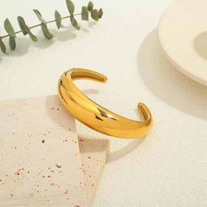 Gold Chunky Cuff Bangle Bracelets For Women 18K Gold Plated Hammered Cuff Bracelet Textured Wide Adjustable Bangle Open Cuff Fashion Jewelry Trendy Stackable Bracelets Gift for Her