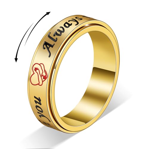 Fidget Spinner Ring for Women - 18K Gold Plated Stainless Steel Hug Ring with Always with You Message - Anniversary Engagement Birthday Graduation Gifts - color: Gold