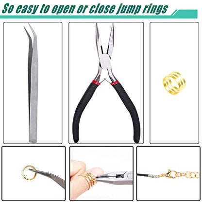 Open Jump Rings, 1500 pcs Jump Rings and Lobster Clasps Jewelry Finding Kit Jewelry Making Tools with Pliers Tweezers for Jewelry Making Necklace Repair - color: White K