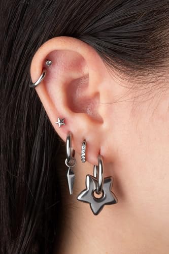 20GA 316L Stainless Steel Faceted Cone Spike Dangling Huggie Hoop Earrings, Sold as a Pair - style: Silver Tone
