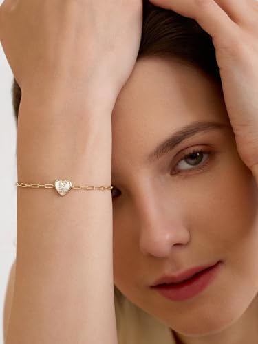 Gold Initial Bracelet For Women, 14k Gold Letter Bracelets | Adjustable Stacking Bracelets Jewelry Gift For Women, Valentines Mother Christmas Jewelry for Women Her 6.5-8 Inch - color: H