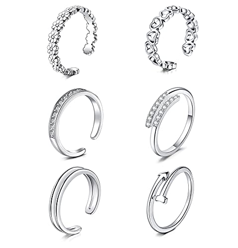 QWALIT Toe Rings for Women Gold Toe Ring Gold Ankets for Women Silver Toe Ring Stainless Steel Waterproof Trendy Anklet no Tarnish - color: 1-6pcs-silver