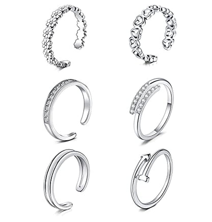 QWALIT Toe Rings for Women Gold Toe Ring Gold Ankets for Women Silver Toe Ring Stainless Steel Waterproof Trendy Anklet no Tarnish - color: 1-6pcs-silver