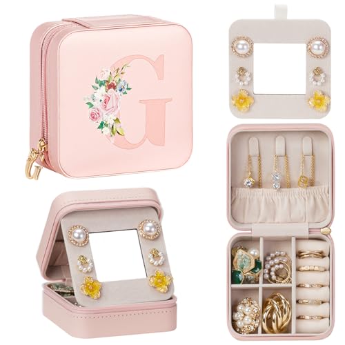 Enthralite Personalized Jewelry Box for Travel: A-Z Initial Gift for Girls | 26 Letter Choices Make Each Gift Personal - For Those Who Value Personal Touches - Birthday&Graduation&Flower Girl Gifts - color: Pink, size: G