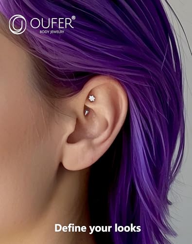 OUFER Rook Piercing Jewelry, G23 Solid Titanium Eyebrow Rings, Heart Vertical Labret Lip Jewelry, 16G Curved Barbells, Daith Rook Earrings for Women Men - color: Hexagram, size: 16G 8mm