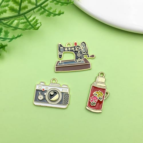 Sailanzi 24pcs Alloy enamel daily necessities set Pendant Jewelry Making DIY Keychain Earrings Pendant Various Design Charms for Jewelry Making Bracelets Necklace (SN404) - color: SN404
