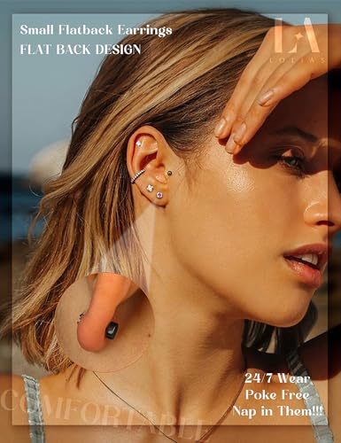 LOLIAS Hypoallergenic Flat Back Earrings for Women-Surgical Steel Earrings for Sensitive Ears 20G Stainless Steel Earring Stacks Small Flatback Stud Hoop Cartilage Earring - color: Black