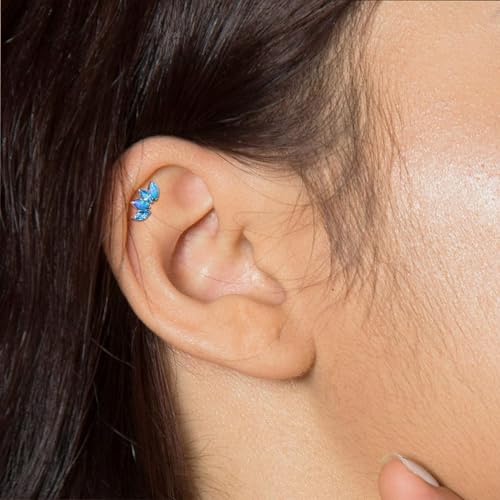 Lantine G23 Titanium Helix Piercing Jewelry Opal 16g Flat Back Stud Earrings Climber Labret Cartilage Tragus Daith Piercing Jewelry - color: Blue Opal+Cz, size: 16g 6mm