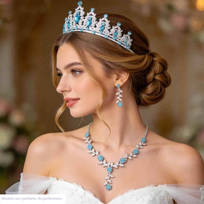 Kamirola Tiaras and Crowns for Women,Tiaras Earrings Necklace, Crystal Bridal Jewelry Set, Costume Party Halloween Prom Pageant Jewelry for Women(TR45) - color: Lackblue